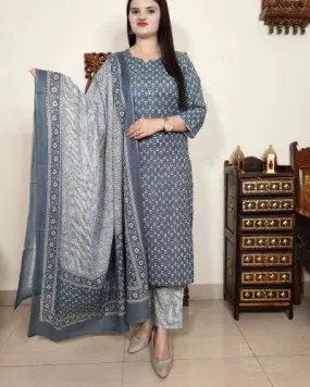 Grey Cotton Summer Collection Salwar Suit Set