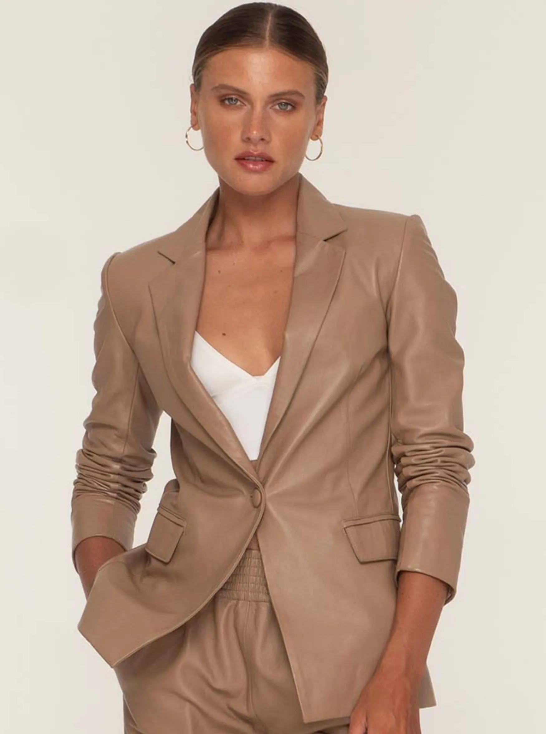 IGGY LEATHER BLAZER - SESAME