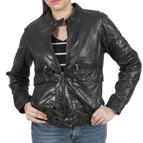 Kiera Zipper Black Leather Jacket