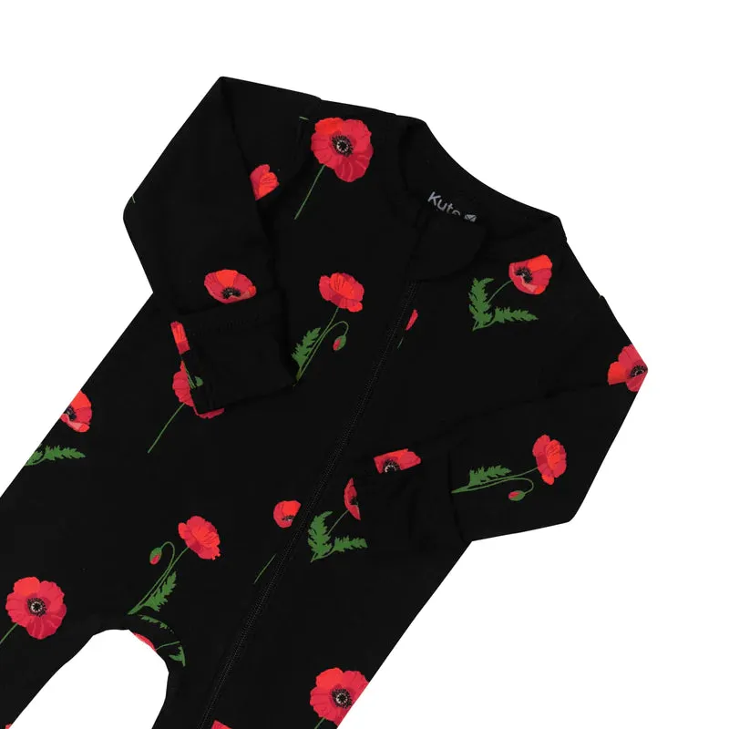 Kyte Baby - Zipper Footie - Midnight Poppies