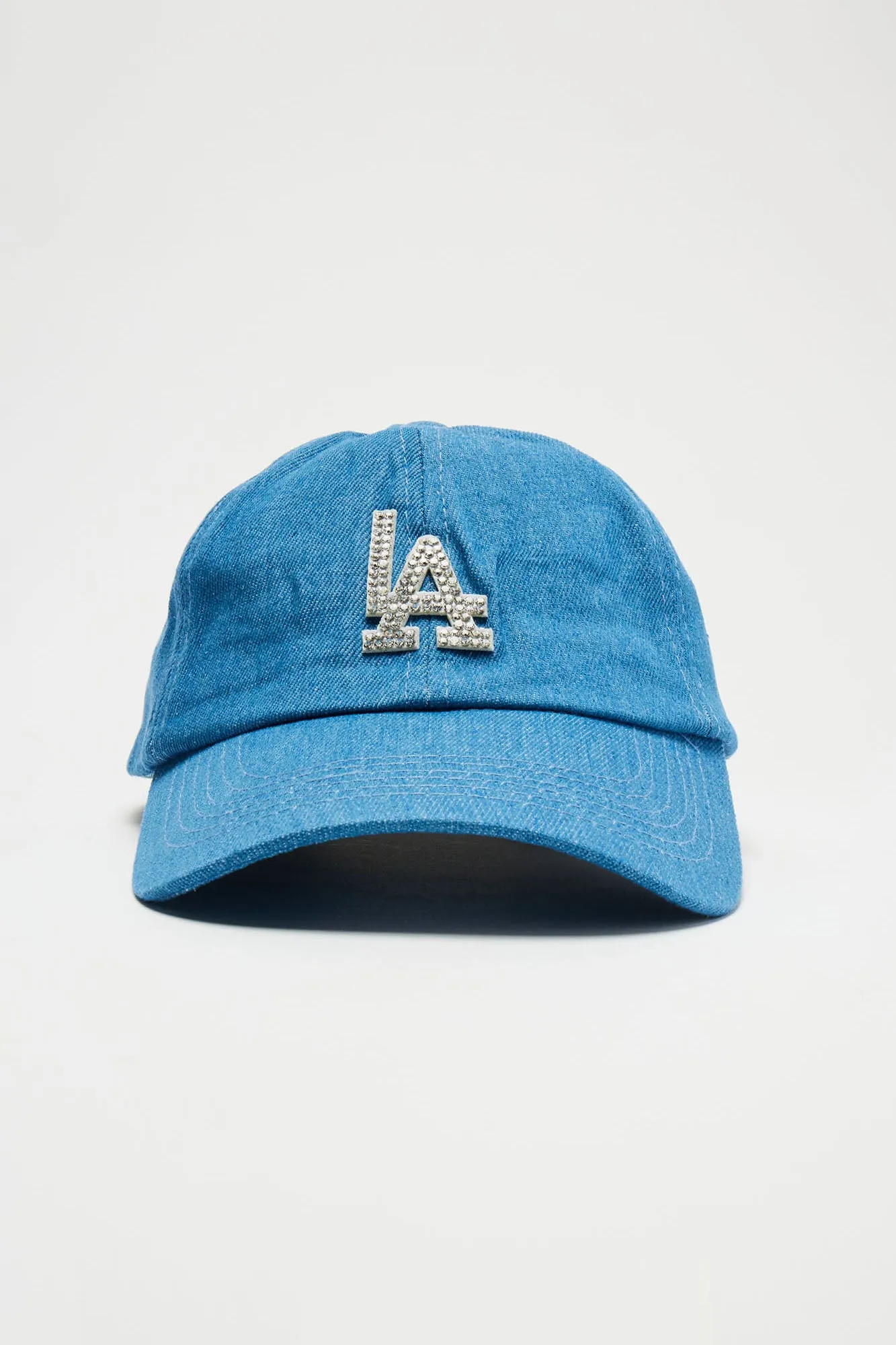 LA Rhinestone Baseball Hat - Medium Wash