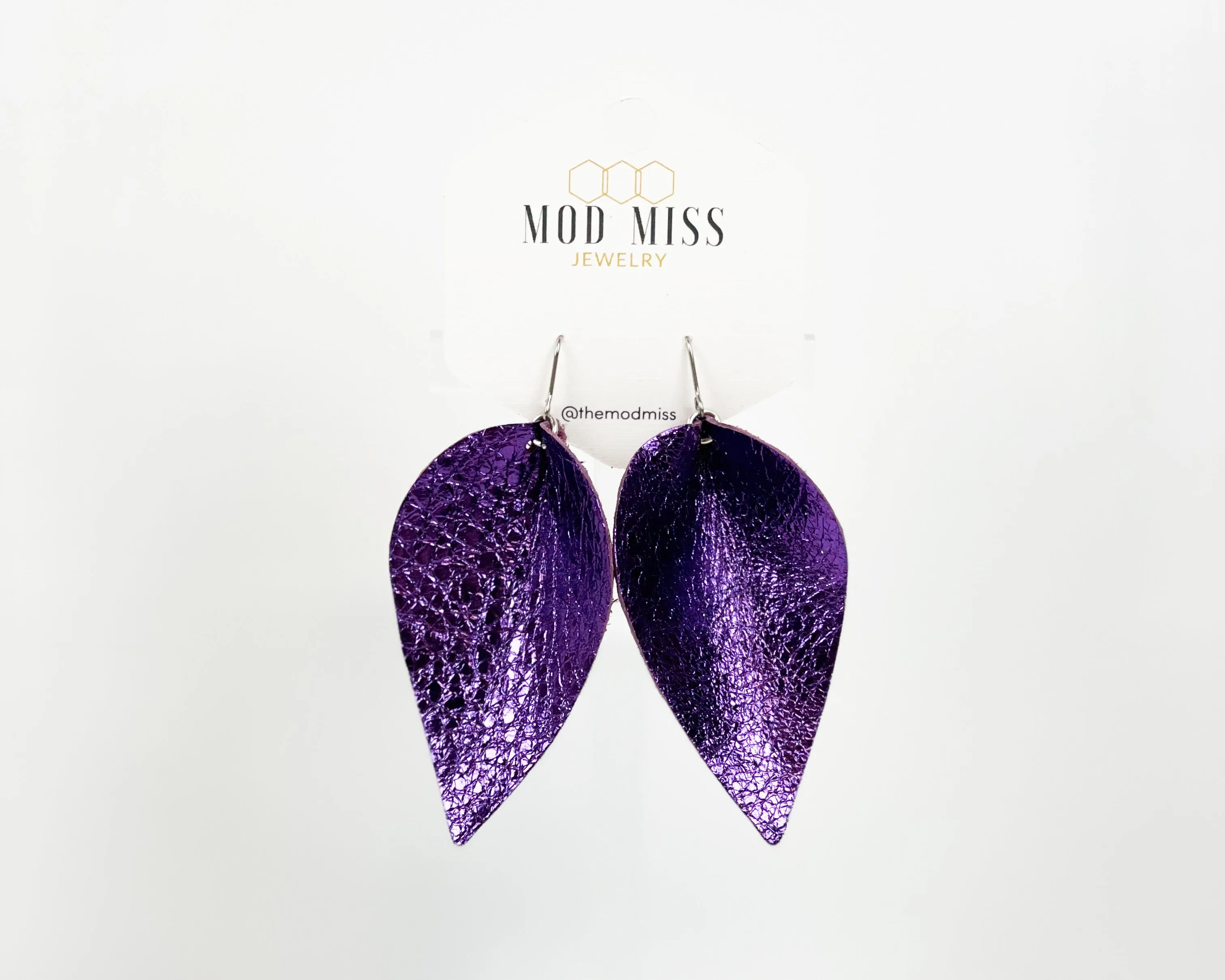 Leather Petal Earring Metallic Purple