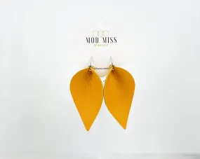 Leather Petal Earring Mustard Yellow