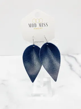 Leather Petal Earring Worn Navy