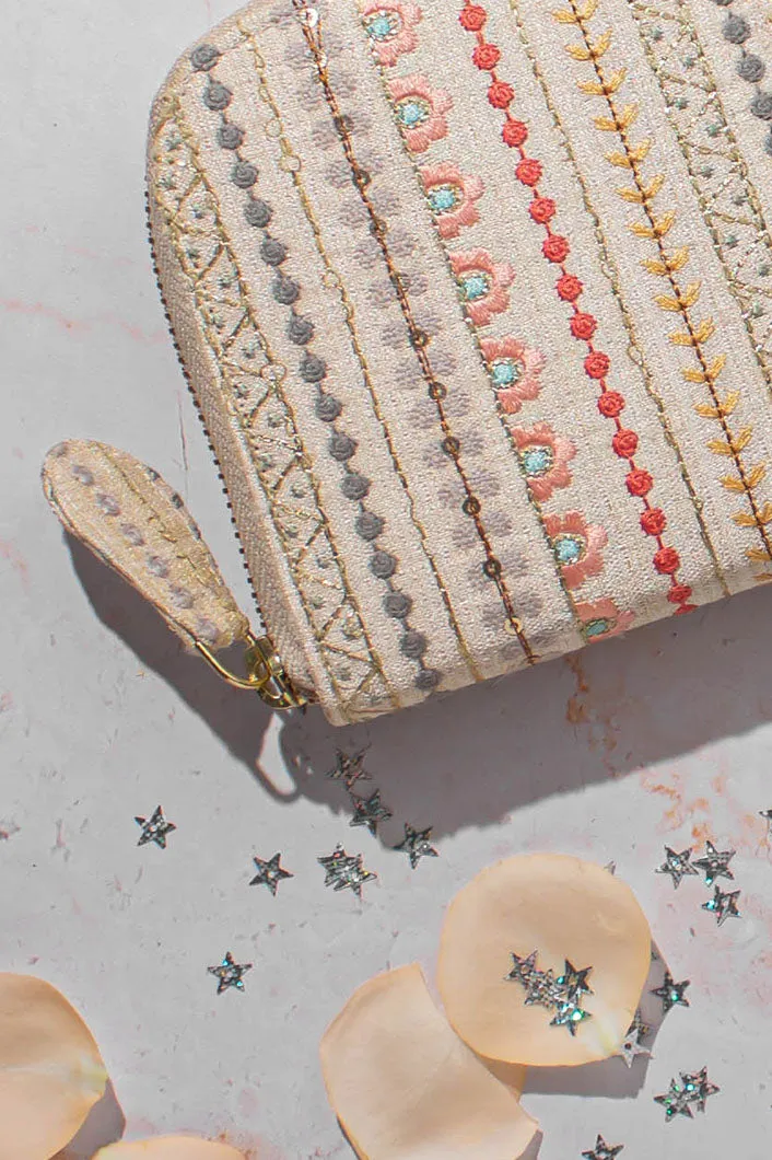 Linea Embroidered Wallet - Cream