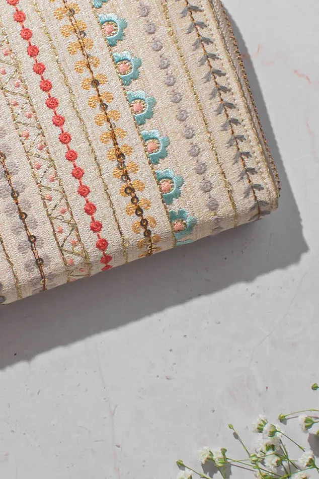 Linea Embroidered Wallet - Cream