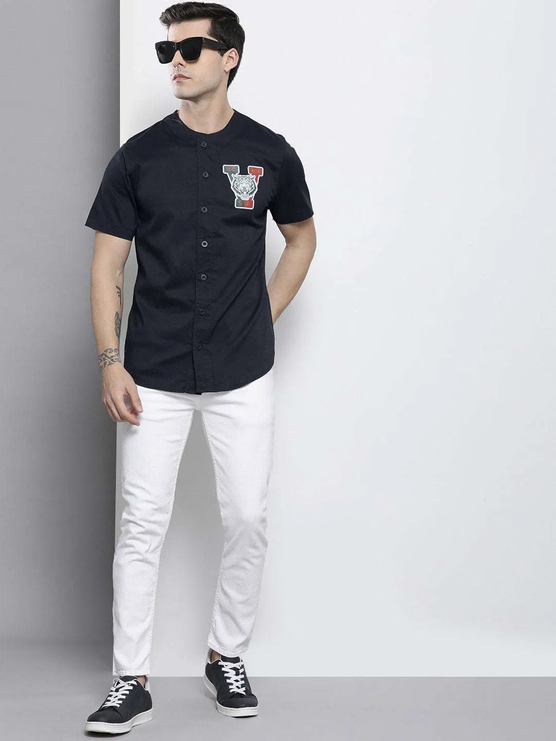 Men Baseball Collar Shirt