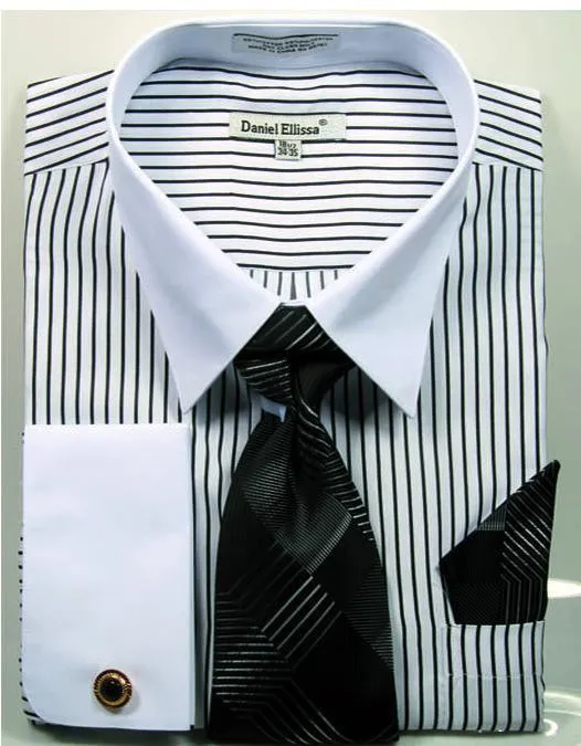 Men's Black PinStripe Shirt Set with White  Collar