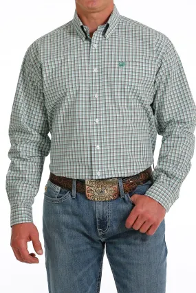 Men's Cinch Plaid Long Sleeve Button Down Shirt-WHITE / GRAY / GOLD