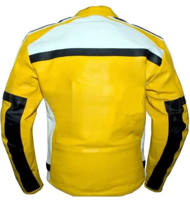 Men's Yellow White Biker Racing Leather Jacket