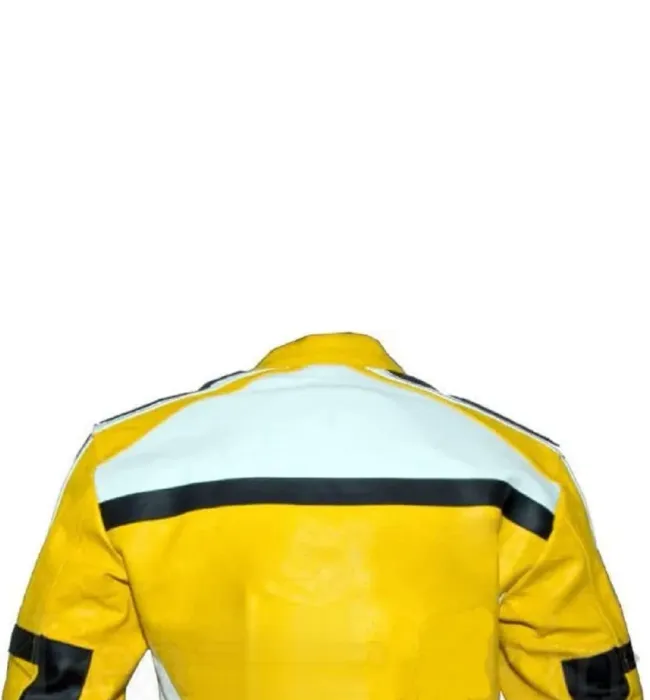 Men's Yellow White Biker Racing Leather Jacket