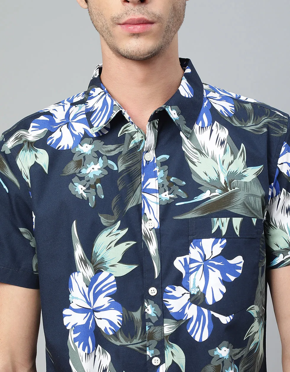 Navy Floral Printed CasualShirt