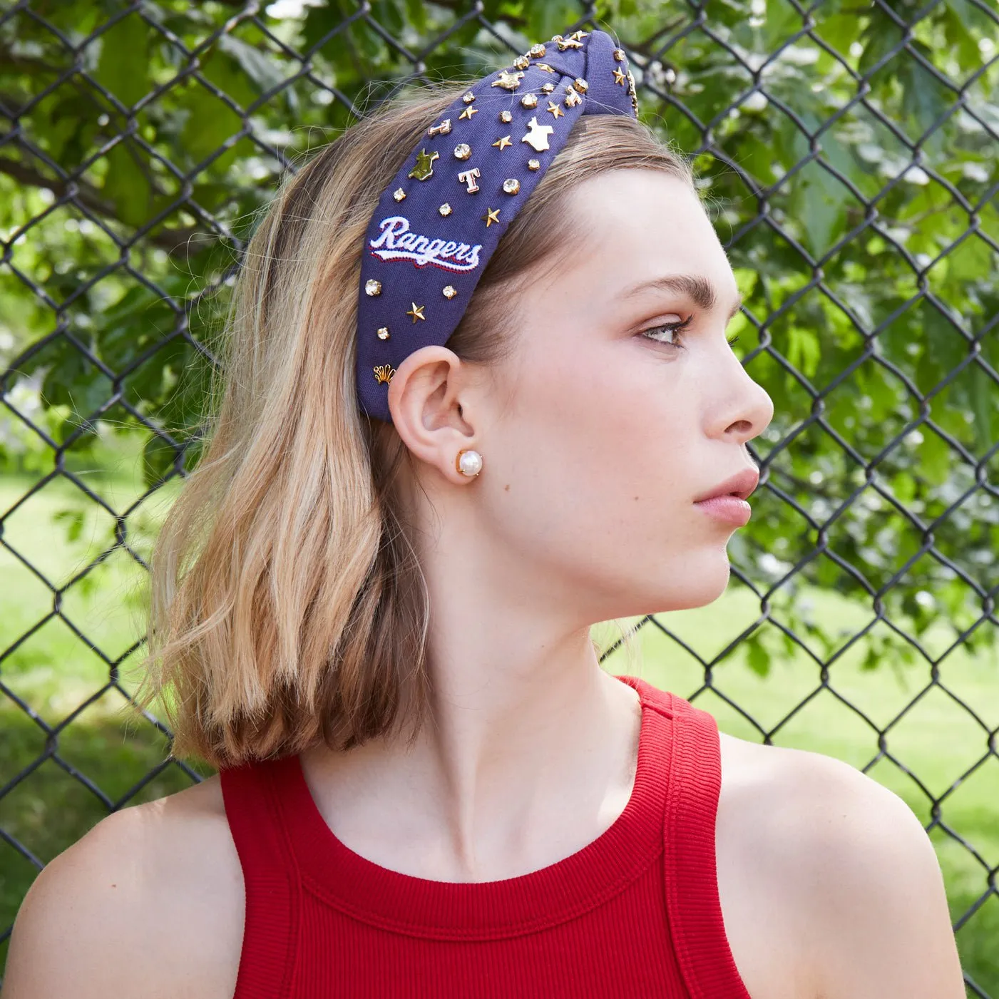 NAVY TEXAS RANGERS EMBELLISHED KNOTTED HEADBAND