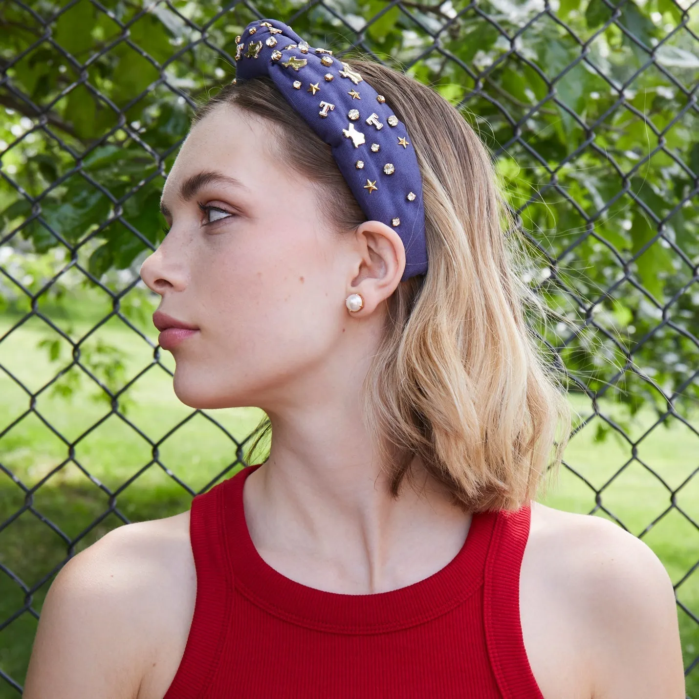 NAVY TEXAS RANGERS EMBELLISHED KNOTTED HEADBAND