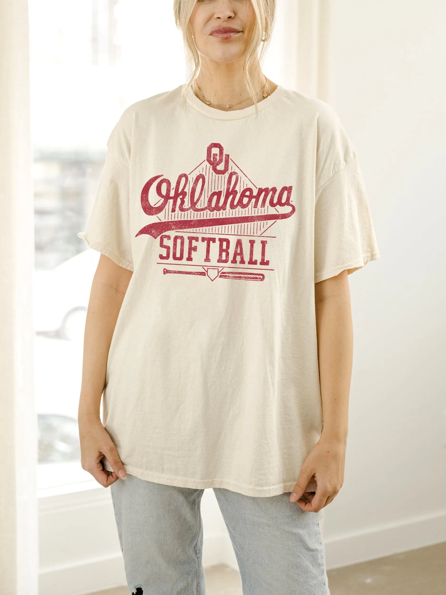 OU Softball Off White Thrifted Tee