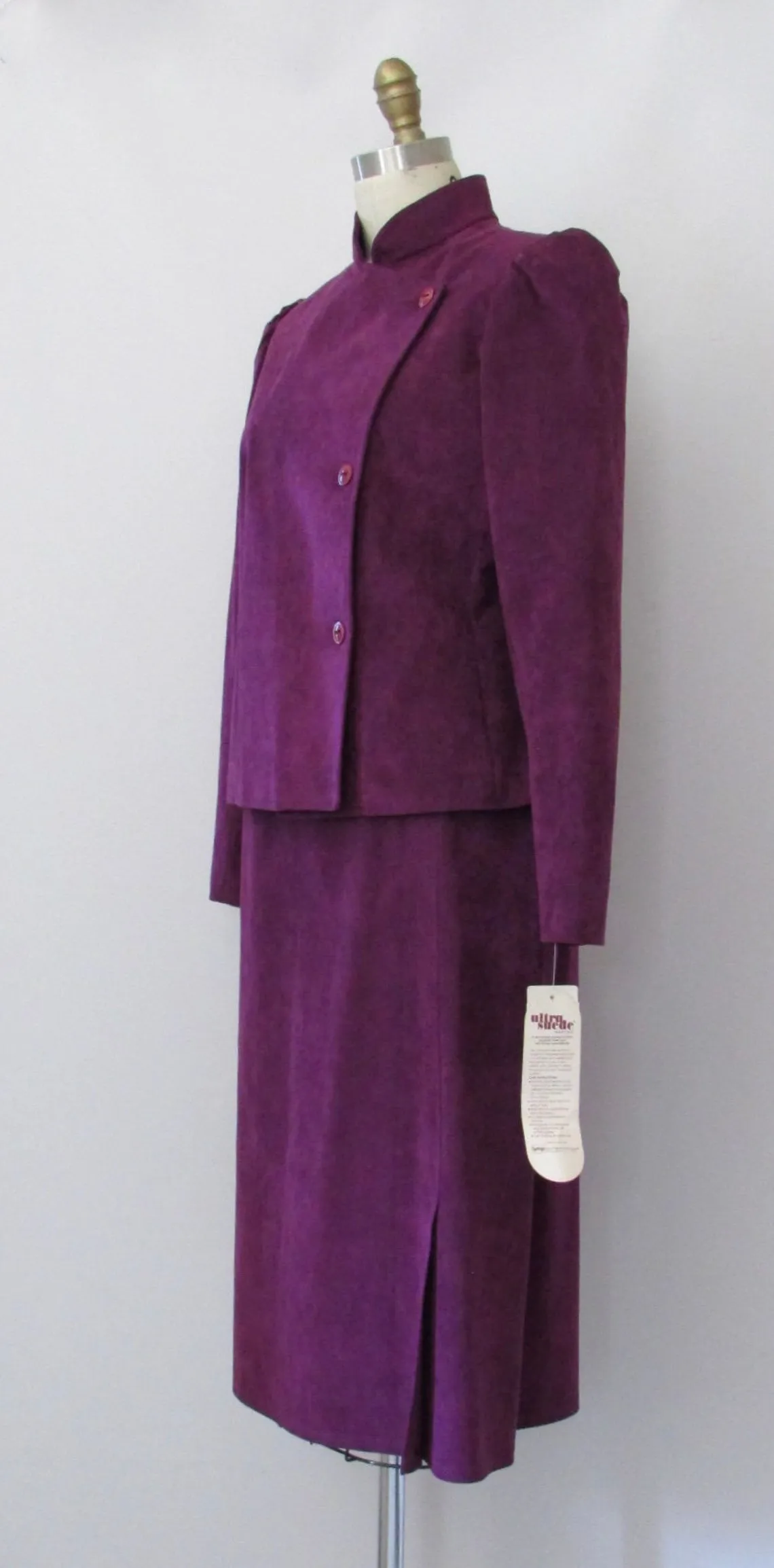 PLUM PRETTY Jane Andre 80s 2 Piece Jacket & Skirt Ultrasuede Suit, Size Small