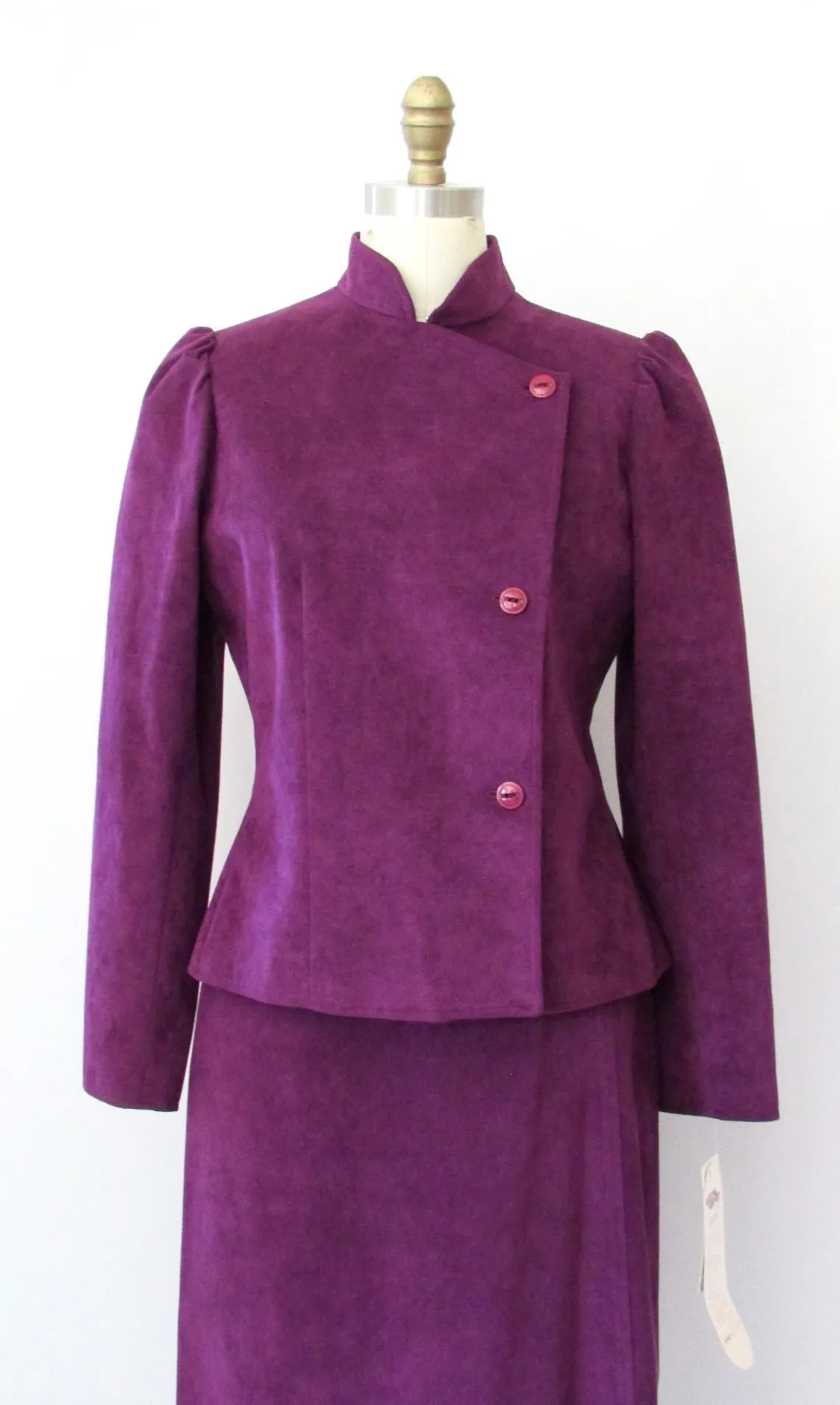 PLUM PRETTY Jane Andre 80s 2 Piece Jacket & Skirt Ultrasuede Suit, Size Small