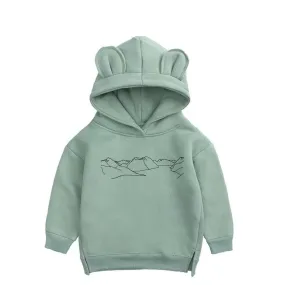 RESTESALG Hoodie for barn med trykk av fjellrekken fra Sunnmørsalpene