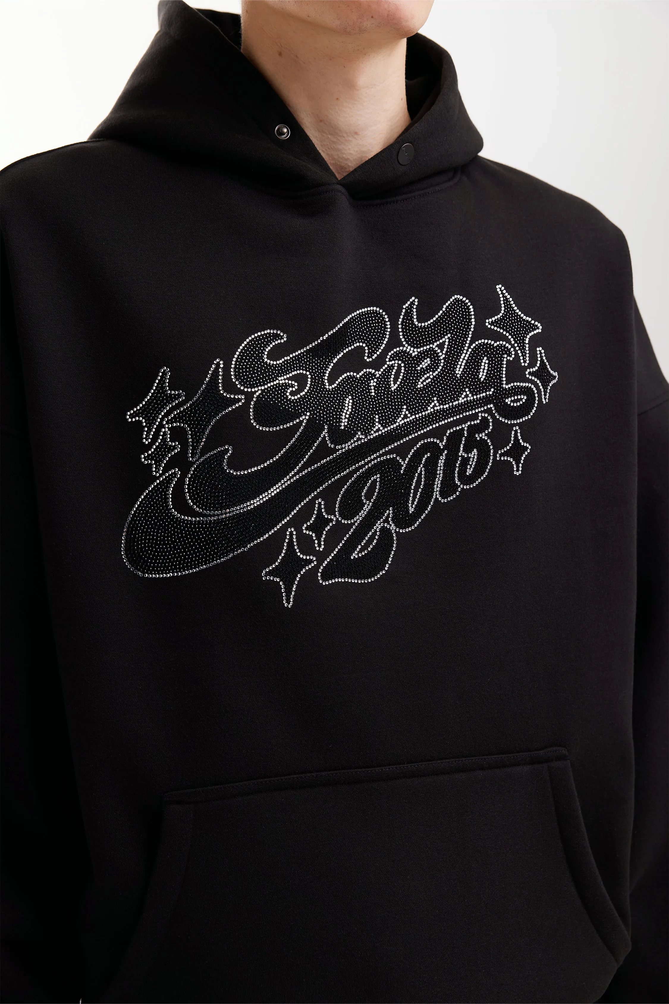 RHINESTONE 2015 BLACK SNAP BUTTON HOODIE