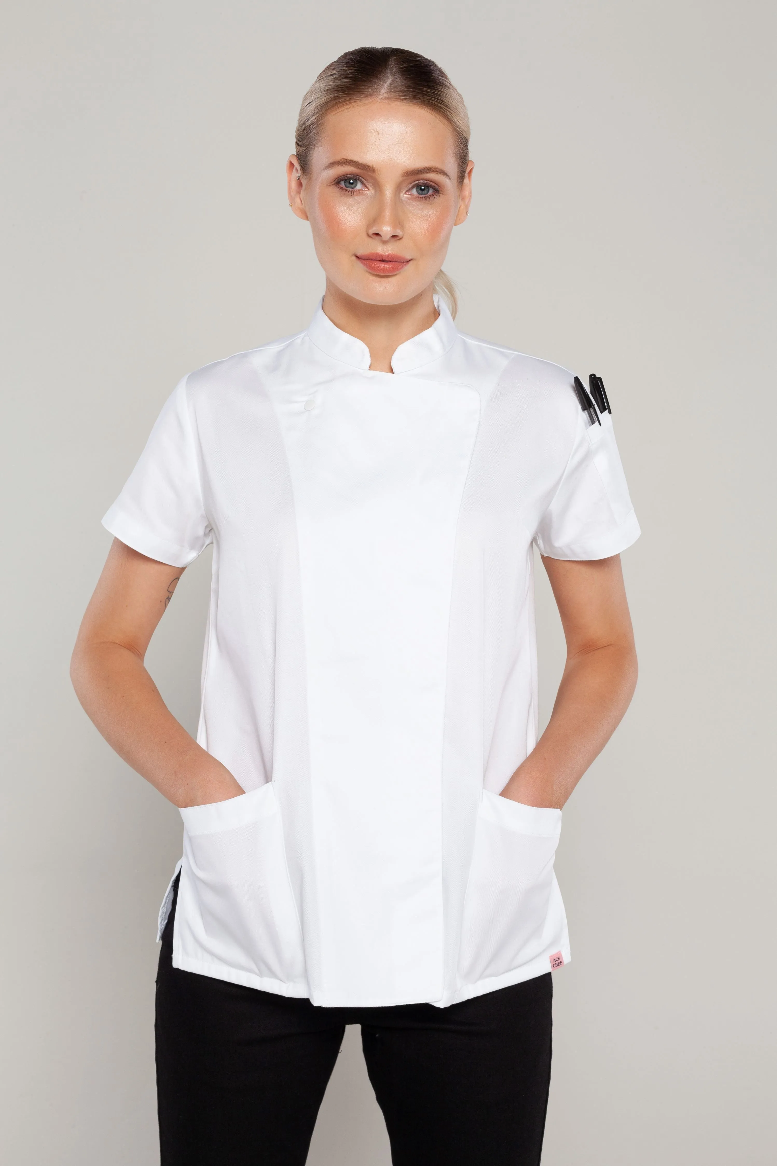 Sophia short sleeves white women's chef jacket