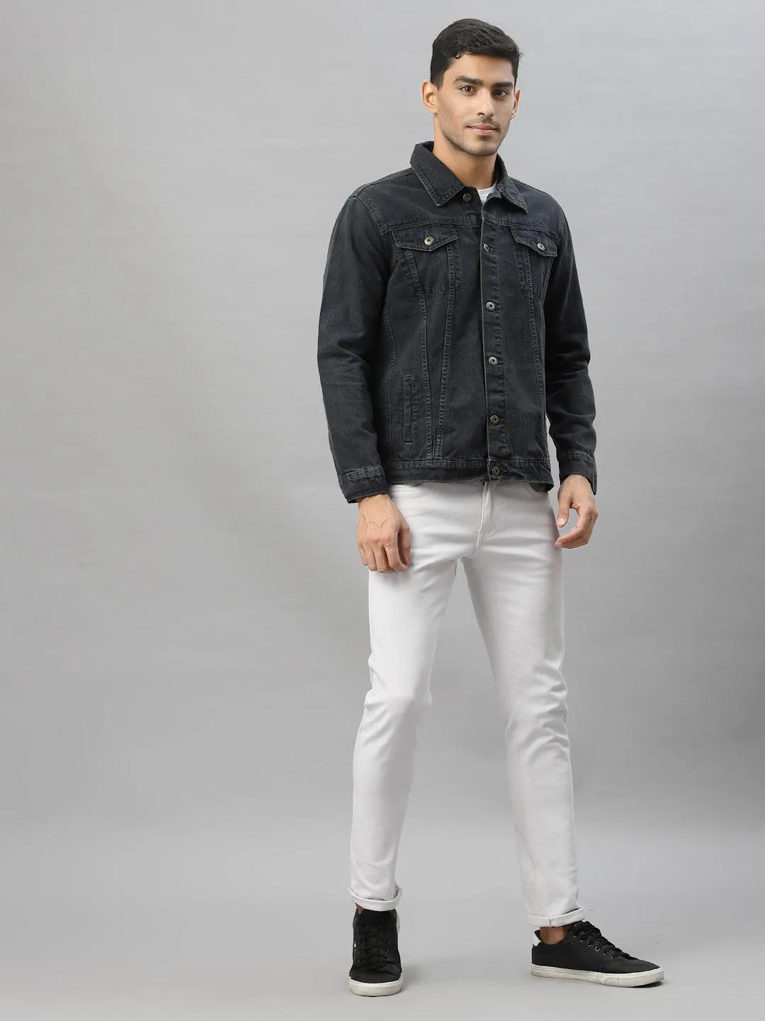 Style Quotient Men Grey Washed Lightweight Denim Jacket