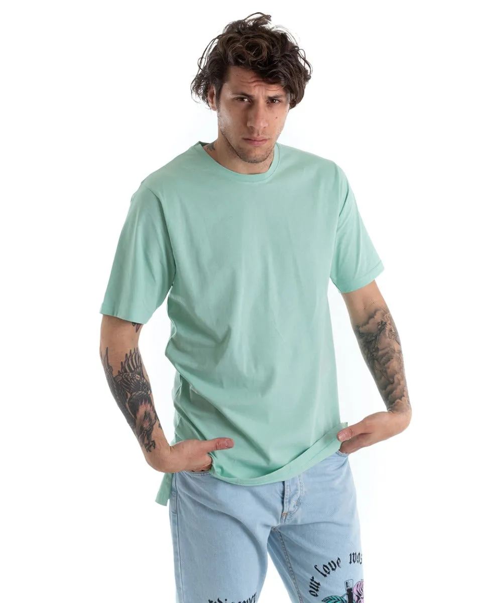 T-shirt Uomo Basic Tinta Unita Verde Acqua Girocollo Manica Corta Casual Spacchi GIOSAL-TS2931A