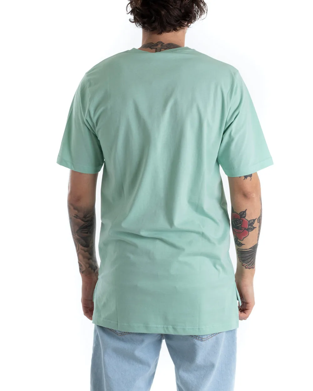 T-shirt Uomo Basic Tinta Unita Verde Acqua Girocollo Manica Corta Casual Spacchi GIOSAL-TS2931A