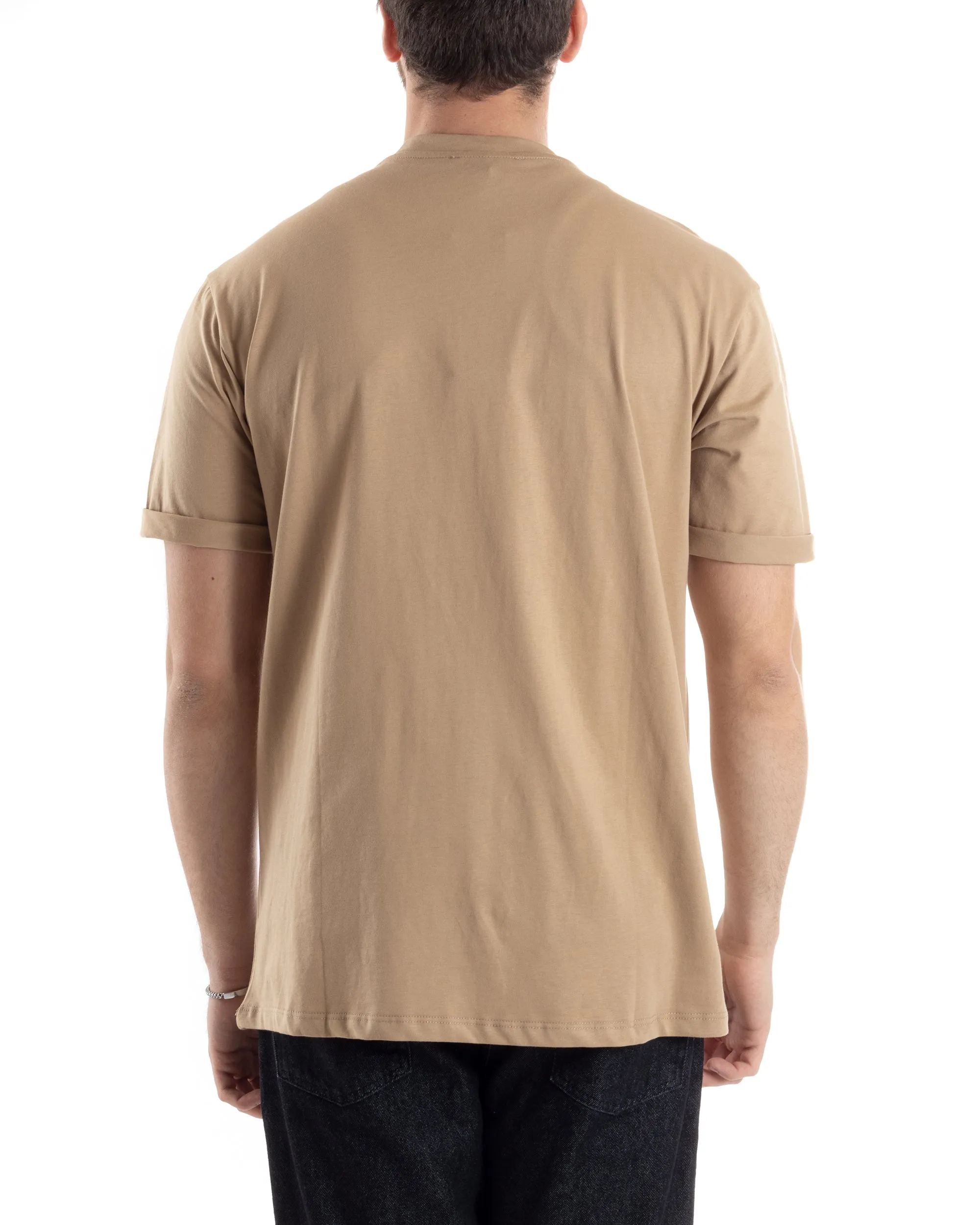 T-shirt Uomo Girocollo Basic Casual Regular Fit Tinta Unita Camel GIOSAL-TS3059A