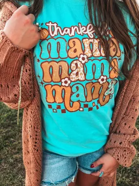 {THANKFUL MAMA} Retro Flowers Lagoon Crew Neck Tee