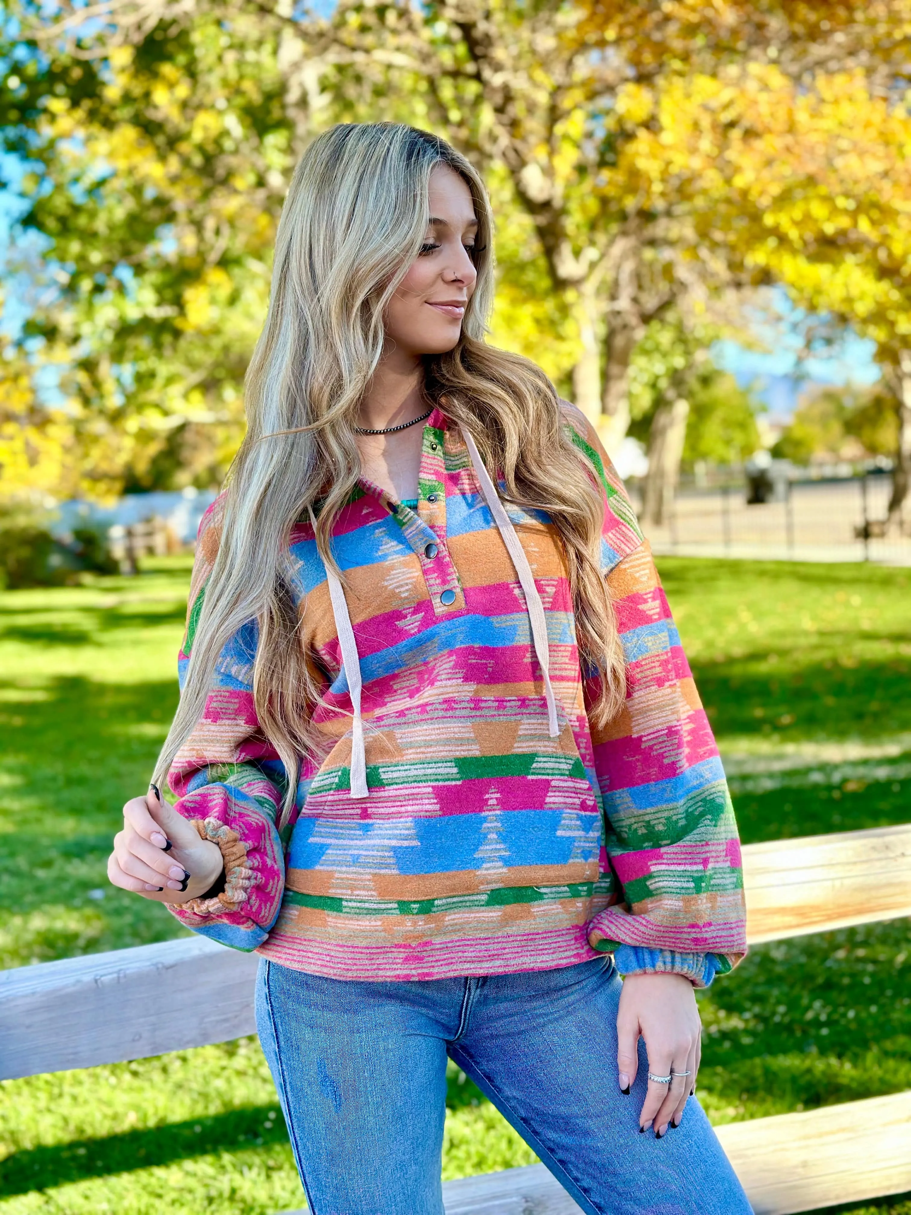 The Cotton Candy Pink Aztec Pullover Jacket