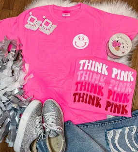 {THINK PINK} Front   Back Hot Pink Crew Neck Tee