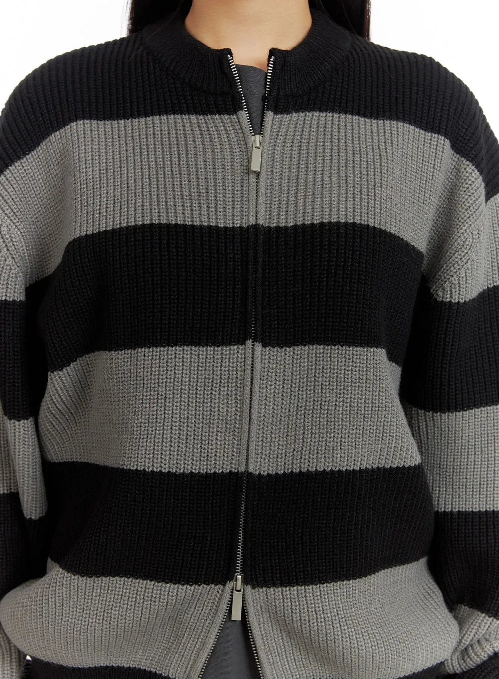 Unisex Striped Two-Way Zipper Cardigan CM418