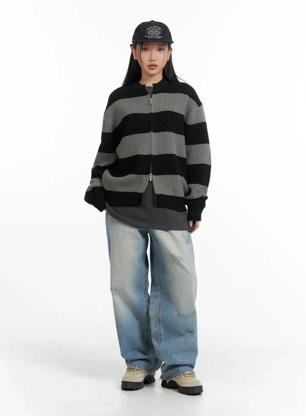 Unisex Striped Two-Way Zipper Cardigan CM418