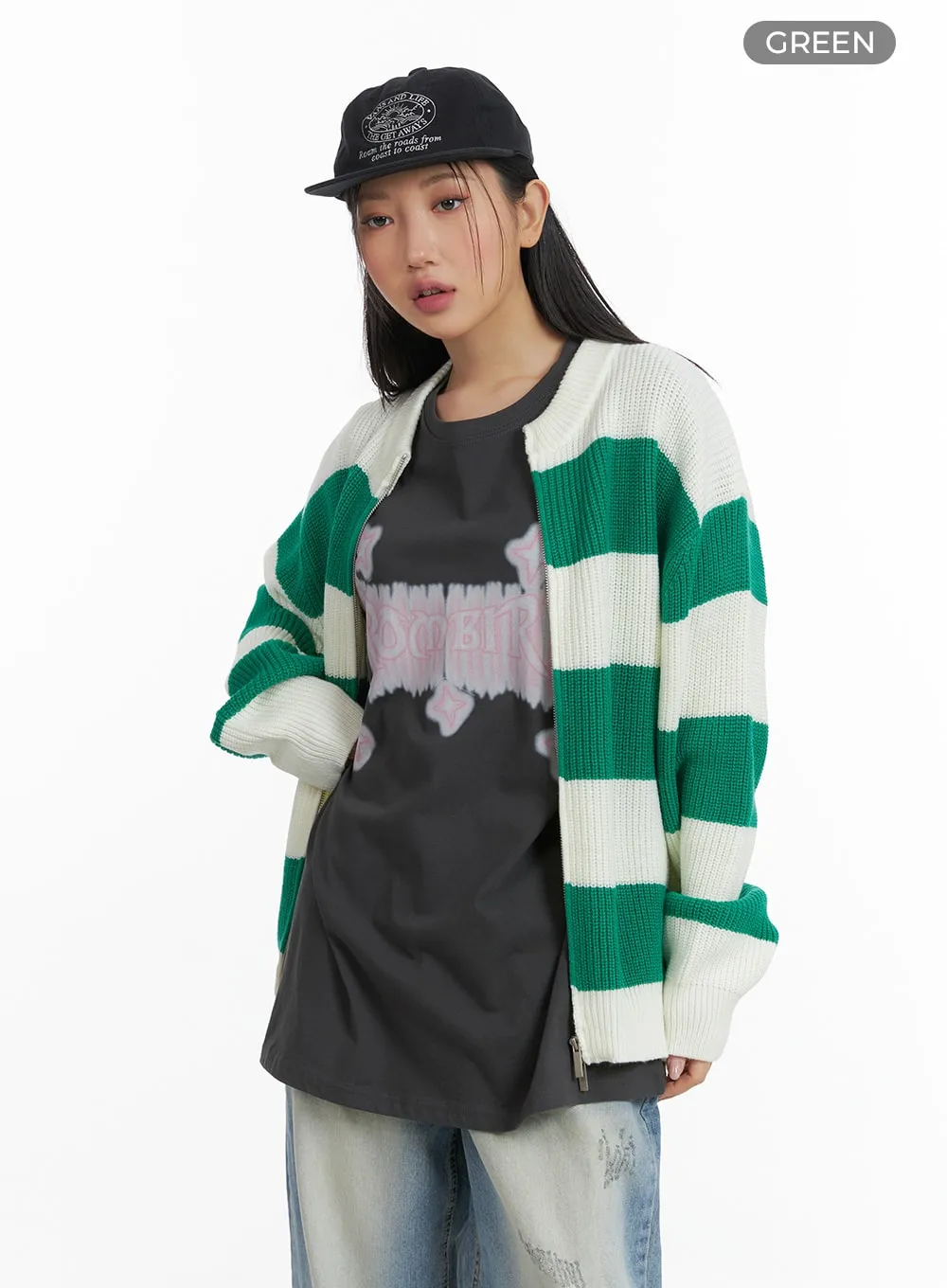 Unisex Striped Two-Way Zipper Cardigan CM418