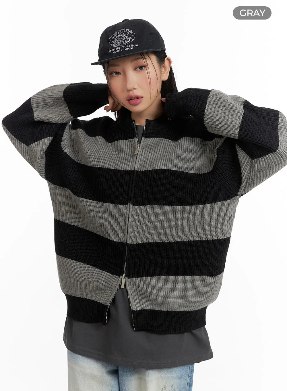 Unisex Striped Two-Way Zipper Cardigan CM418