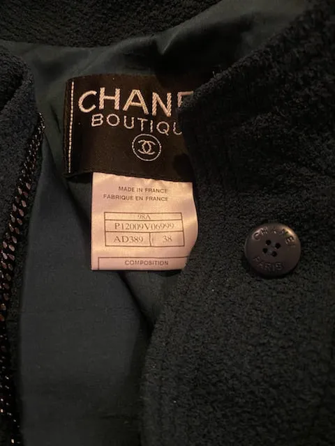 Vintage Chanel 98A, 1998 Fall Dark Green Short Jacket with matching belt FR 38