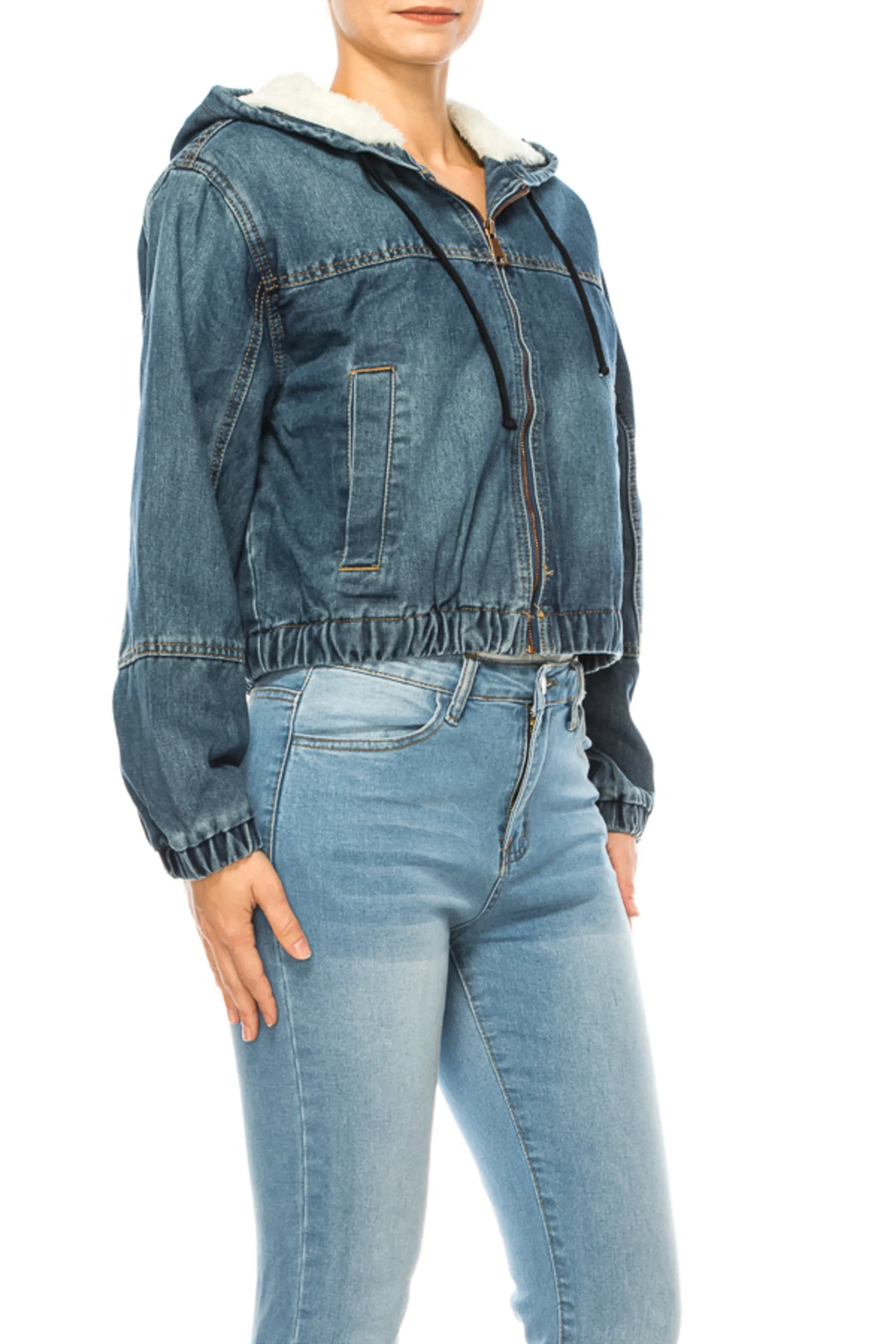 Women's Hooded denim jacket with fleece lining