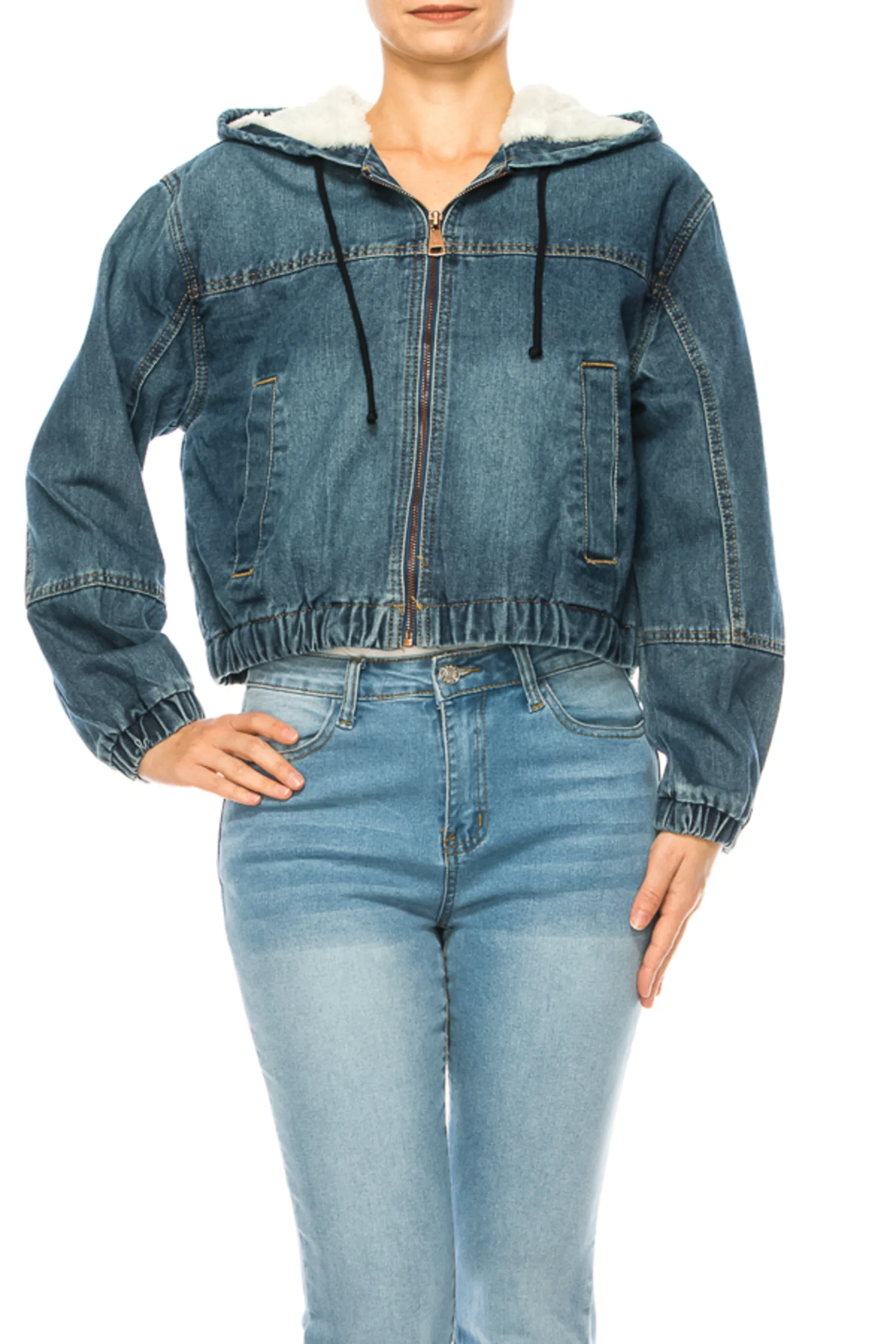 Women's Hooded denim jacket with fleece lining